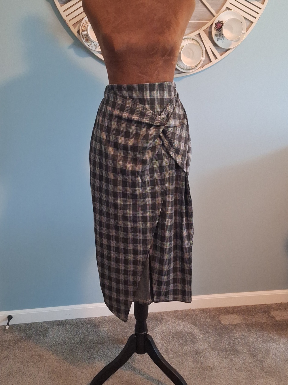 KATE KASIN Metallic Gray Pencil Skirt